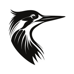 Woodpecker head silhouette with pointed beak for banners