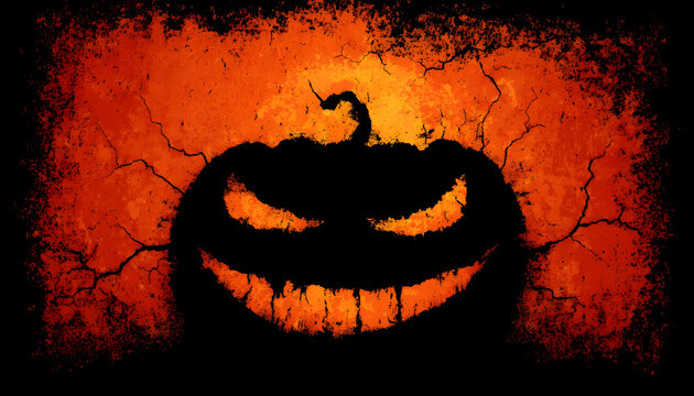 Halloween pumpkin grunge design with cracked texture for seasonal art and decor