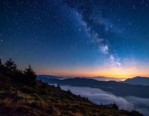 Naklejka premium Mountaintop Milky Way Sunrise