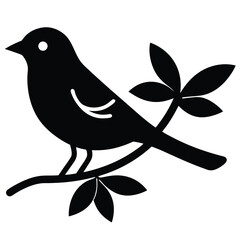 perched tia bird on branch   side view with leaves