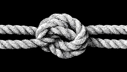 Black and white rope stencil with knots and grunge texture for design and decoration