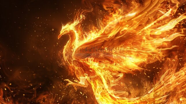 Vibrant phoenix majestically ascends from roaring flames in stunning generative ai artwork creation