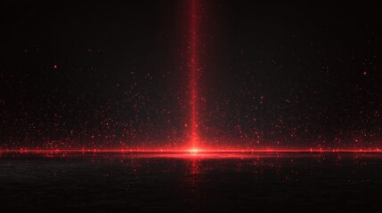 Fototapeta premium Red laser beam light effect Glowing particles background Abstract energy design Dark background Vector illustration