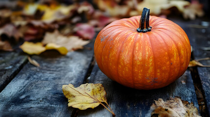 Autumn pumpkin on wooden surface