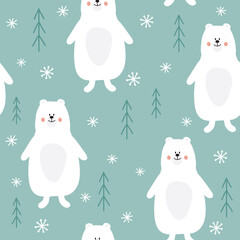 Winter seamless pattern with cute polar bear. Vector illustration. It can be used for wallpapers, wrapping, cards, patterns for clothes and other.