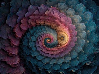 Abstract spiral formation of petals, blooming and unfolding outwards