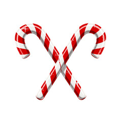 Two crossed candy canes with red and white stripes, perfect for Christmas decorations. Their curved shape adds a playful touch to the festive scene