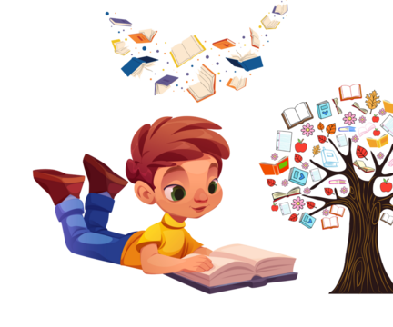 little boy reading a book