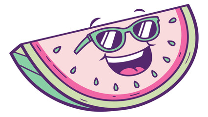 Cartoon Watermelon Slice with Sunglasses and a Cheerful Expression