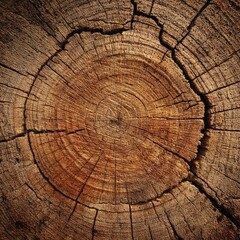 Fototapeta premium Close-up shows a tree stump with intricate annual rings, cracked surface, natural texture