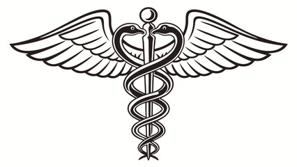 Detailed Caduceus Symbol with Wings Snakes and Staff Medical Icon