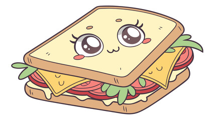 Kawaii Sandwich with Cheese Tomato and Lettuce Featuring Large Anime Eyes