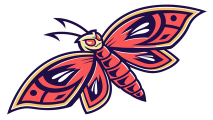 Stylized Moth Illustration with Red and Blue Wings Detailed Design