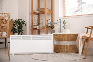 Electric heater on floor in living room