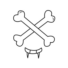 Simple Outline Bone Cross with Fangs Drawing for Halloween Illustration