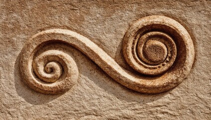 Ancient stone spiral carving, detail, weathered texture, background, design
