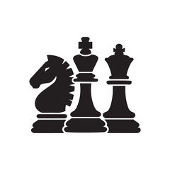 Chess Pieces Silhouette Icon Set – King, Queen, and Knight Black Symbols for Strategy and Board Game Design