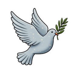 A peaceful dove with a sprig of olive branch, symbolizing hope and tranquility. The dove, depicted with a delicate beauty and holding a symbol of peace