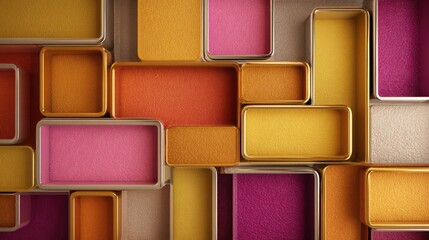 Fototapeta premium Modern abstract background with vibrant colorful geometric shapes and glossy gold frames perfect for trendy contemporary design