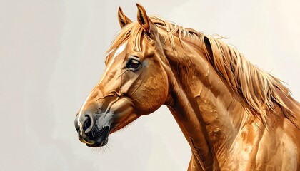 A detailed, artistic portrait of a horse's head, showcasing rich golden tones and a thoughtful expression.