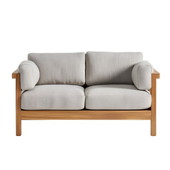 Fototapeta premium Modern Light Gray Sofa With Wooden Frame couch furniture