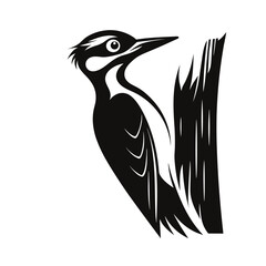 Bold silhouette of a woodpecker on a tree trunk