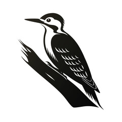 Woodpecker on a log striking silhouette vector art