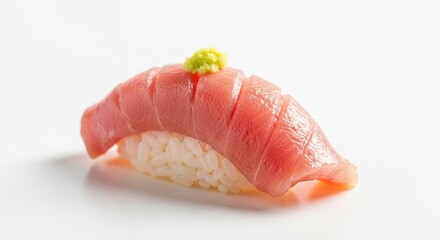 Fresh Tuna Nigiri Sushi Topped with Wasabi on White Plate for Japanese Cuisine and Minimalist Food Presentation
