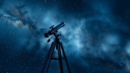 Telescope pointed at the starry night sky, symbolizing astronomy, stargazing, and the human quest to explore the universe