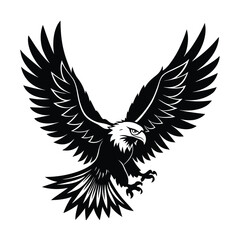 Majestic bald eagle in mid flight with wings spread and head turned