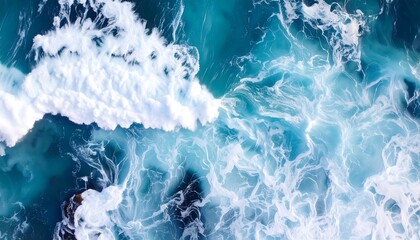 Aerial view of turquoise ocean waves