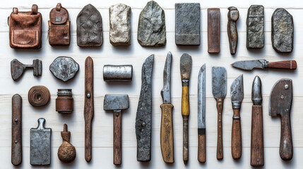 Assorted vintage tools and materials