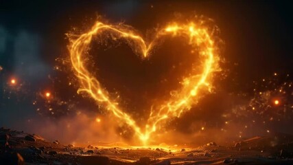 Eternal flame of love in a dark landscape, glowing heart on a desolate terrain - Powered by Adobe