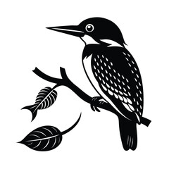 Kingfisher perched on a jagged branch with head tilted