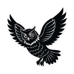 Majestic owl in flight with fanned tail and watchful gaze