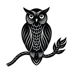 Owl perched on a twisted branch with wings partially open