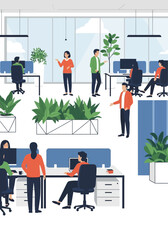 Modern Flat Vector Illustration of People Working in Office