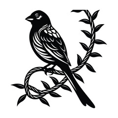 Sparrow perched on a twisted vine with head turned