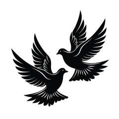 Two doves flying towards each other mirrored wings