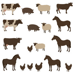 Collection of Farm Animals Vector Illustrations Set.