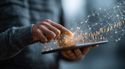Technology of finance and business. Business person using tablet computer. 