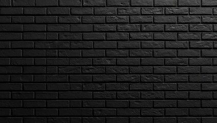 A close-up view of a uniformly painted, dark black brick wall, showcasing a textured surface and meticulous brickwork arrangement.