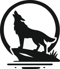 Obraz premium Wolf Howling at the Moon Silhouette Vector – Wildlife and Nature Symbol