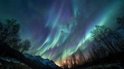 Fototapeta premium Magical auroras like flowing silk curtains under starry skies, 
