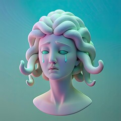 Medusa Gorgon Crying With Holographic Tears in a Surreal Underwater Setting