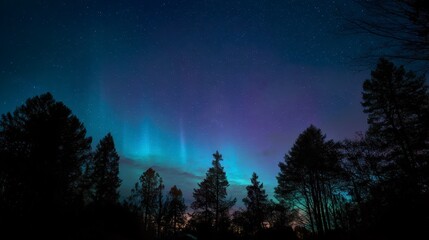 Sky painted with glowing auroras in turquoise and violet