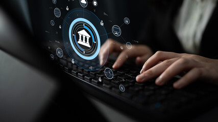 A global FinTech and digital banking network technology concept. A central financial system connected to the worldwide digital economy and services. Motif