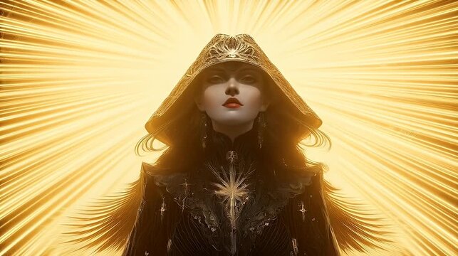 Hooded gothic witch glows with spiritual aura