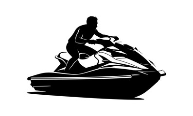Naklejka premium Dynamic silhouette of a person riding a jet ski across water during the day vector