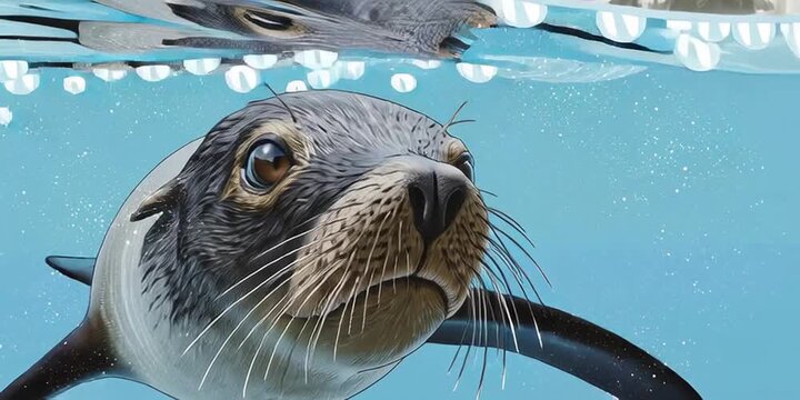 Anime style sea lion - mammal in the water